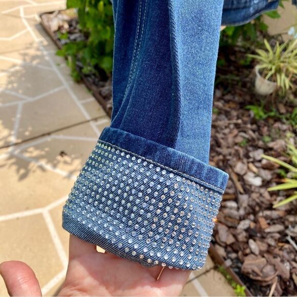 REBECCA MINKOFF DARK WASH DENIM JACKET WITH RHINESTONE EMBELLISHED CUFFS XL NWT - Picture 12 of 16